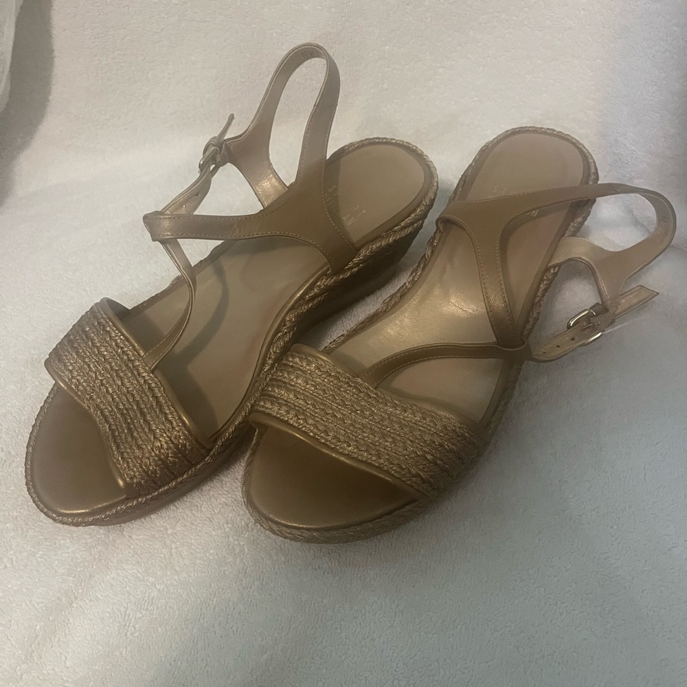 Stuart Weitzman Gold Espadrilles with Woven Texture